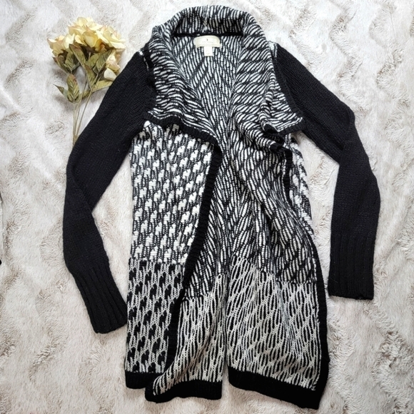Ruby Moon Black White Long Sleeve Wool Blend Cardigan Sweater Size Small - Picture 2 of 11